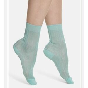 Sarah Borghi Lara Calzino Ankle High Teal Sheer Glittery Sparkle Socks M